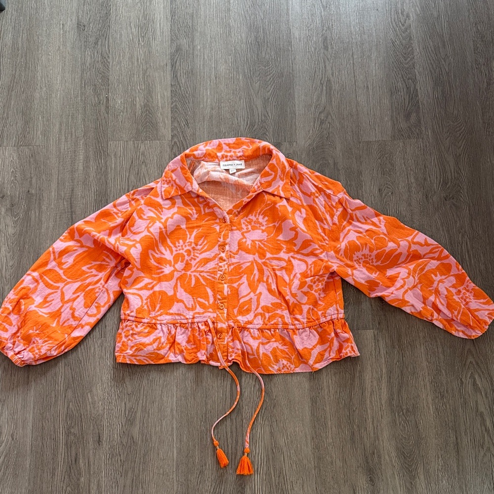 Chic Orange Floral Blouse